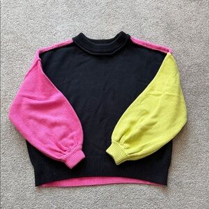 Colorblock Sweater - Black, Pink, and Yellow